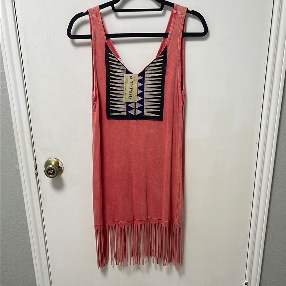 Coral Fringe Sleeveless Dress